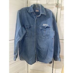 Vintage Wear Guard Denim Shirt Jacket Shacket Flap Pockets Intel Logo X-Large